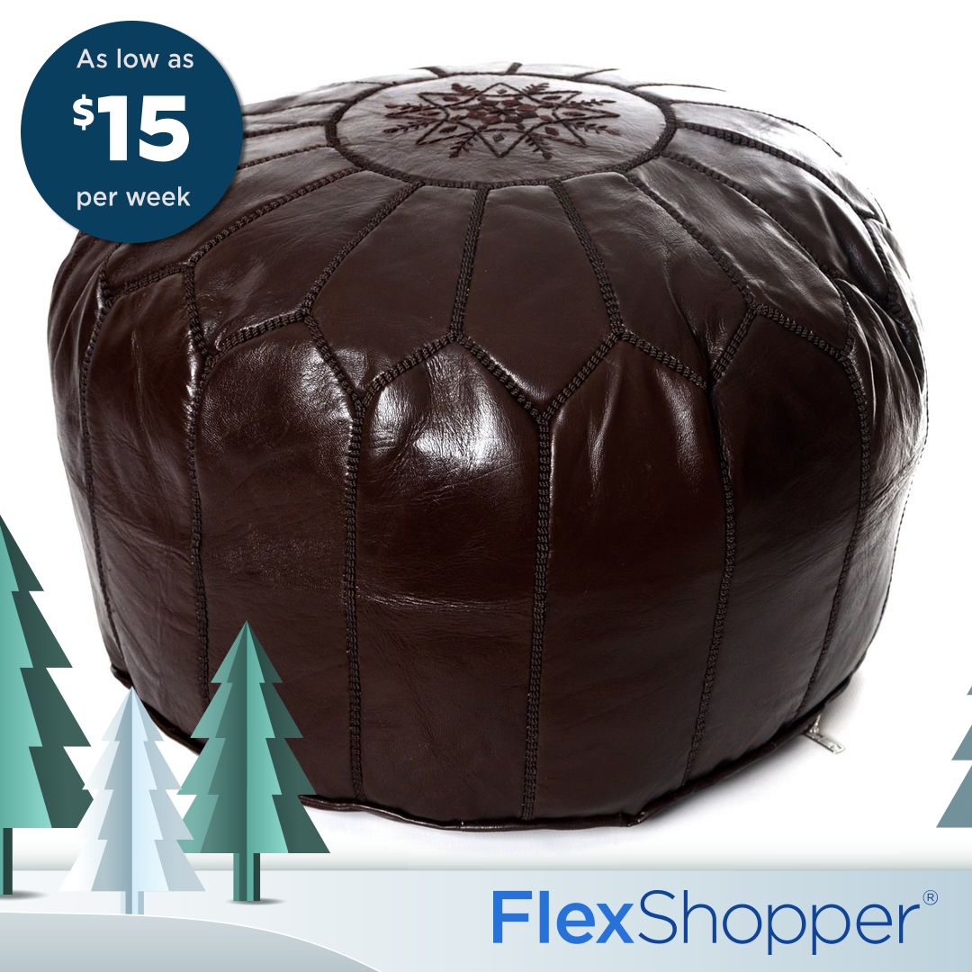 Handmade Moroccan Leather Pouf Authentic Ottoman (Morocco) - Chocolate Brown Leather Pouf