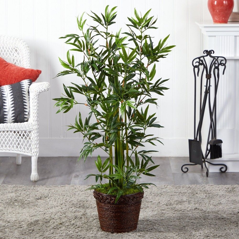 Nearly Natural 4-ft Bamboo Tree in Coiled Rope Planter