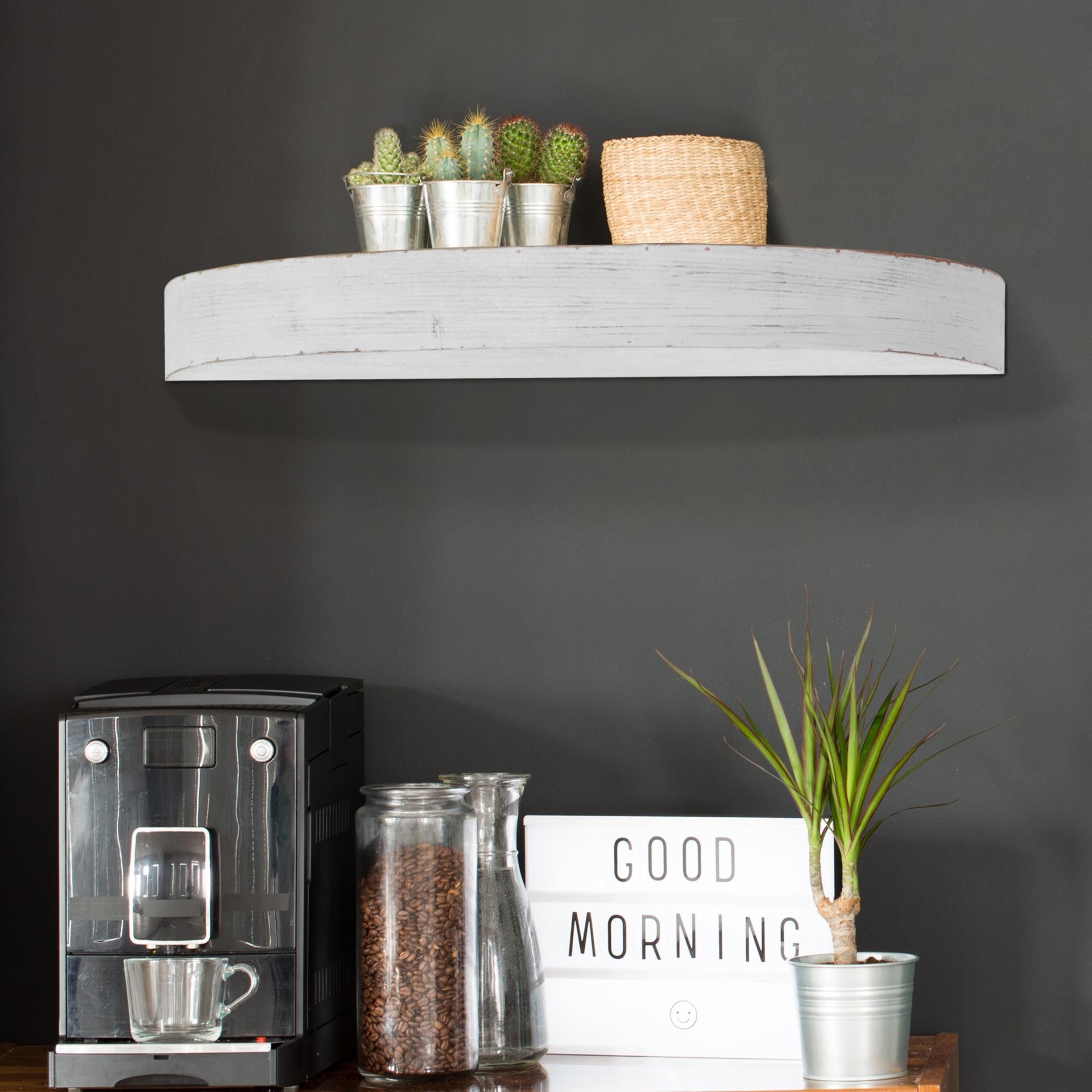 Small Round Wood Floating Wall Shelf - White