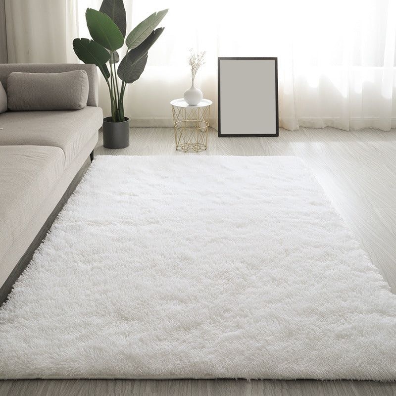 Solid Color Plush Rug Polyester Indoor Rug Non-slip Carpet for Living Room and Bedroom 2' x 5'3"-White