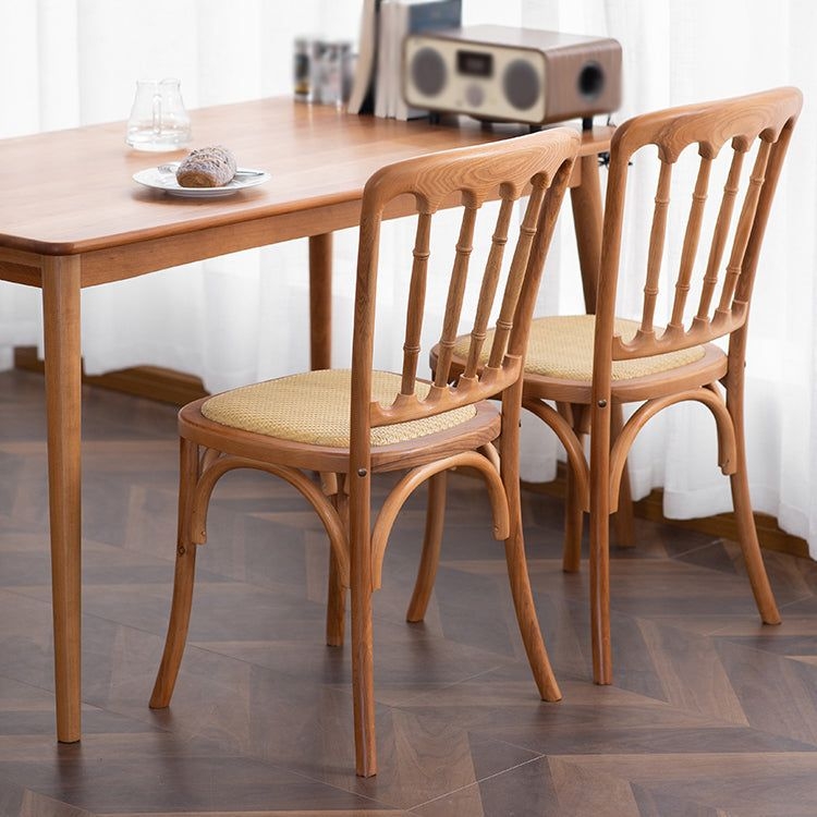 Wood Farmhouse Side Chair Slat Back Weathered Dining Side Chair for Restaurant - Light Brown / 2 Piece Set
