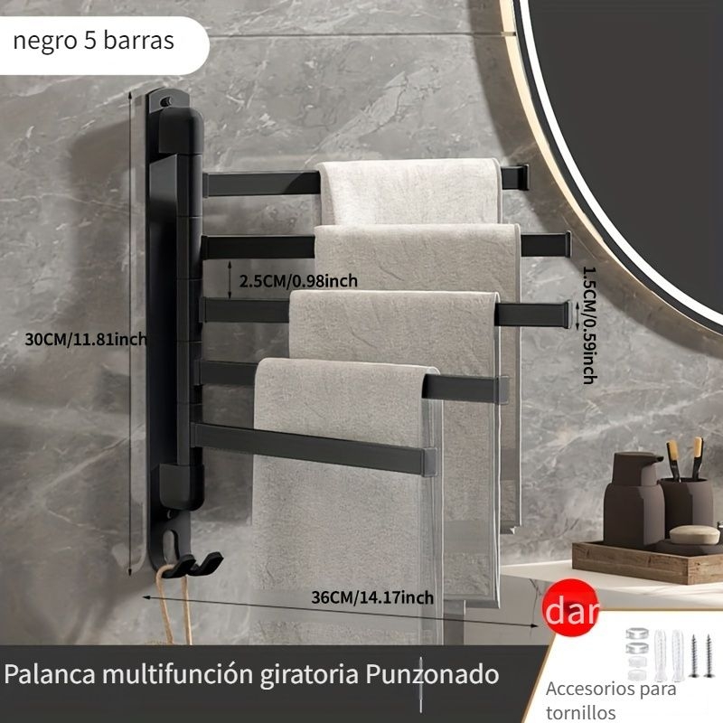 1pc Wall Mounted Rotating Towel Bar, Multifunctional Multi-layer Towel Hanging Rack, Kitchen Stainless Steel Towel Rack For Bathroom