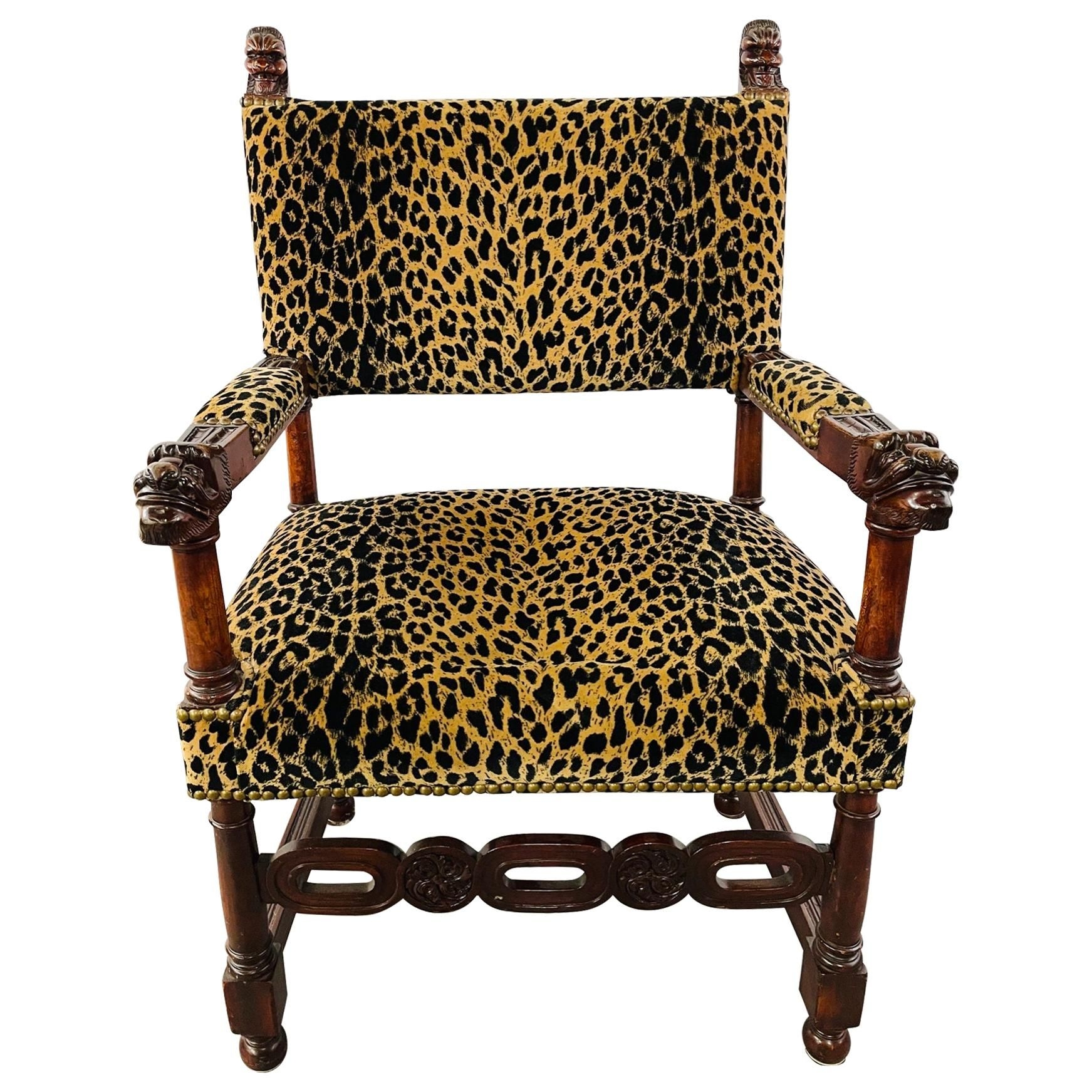 1stdibs Armchair - Gothic Revival Leopard Arm Side English Victorian Upholstery, Mahogany