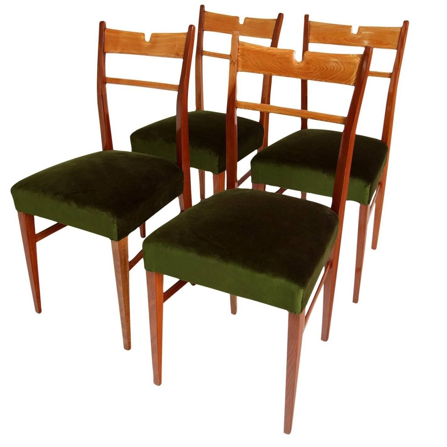 1stdibs Dining Room Chair - Italy Italian Mid-Century Modern Wood, Velvet