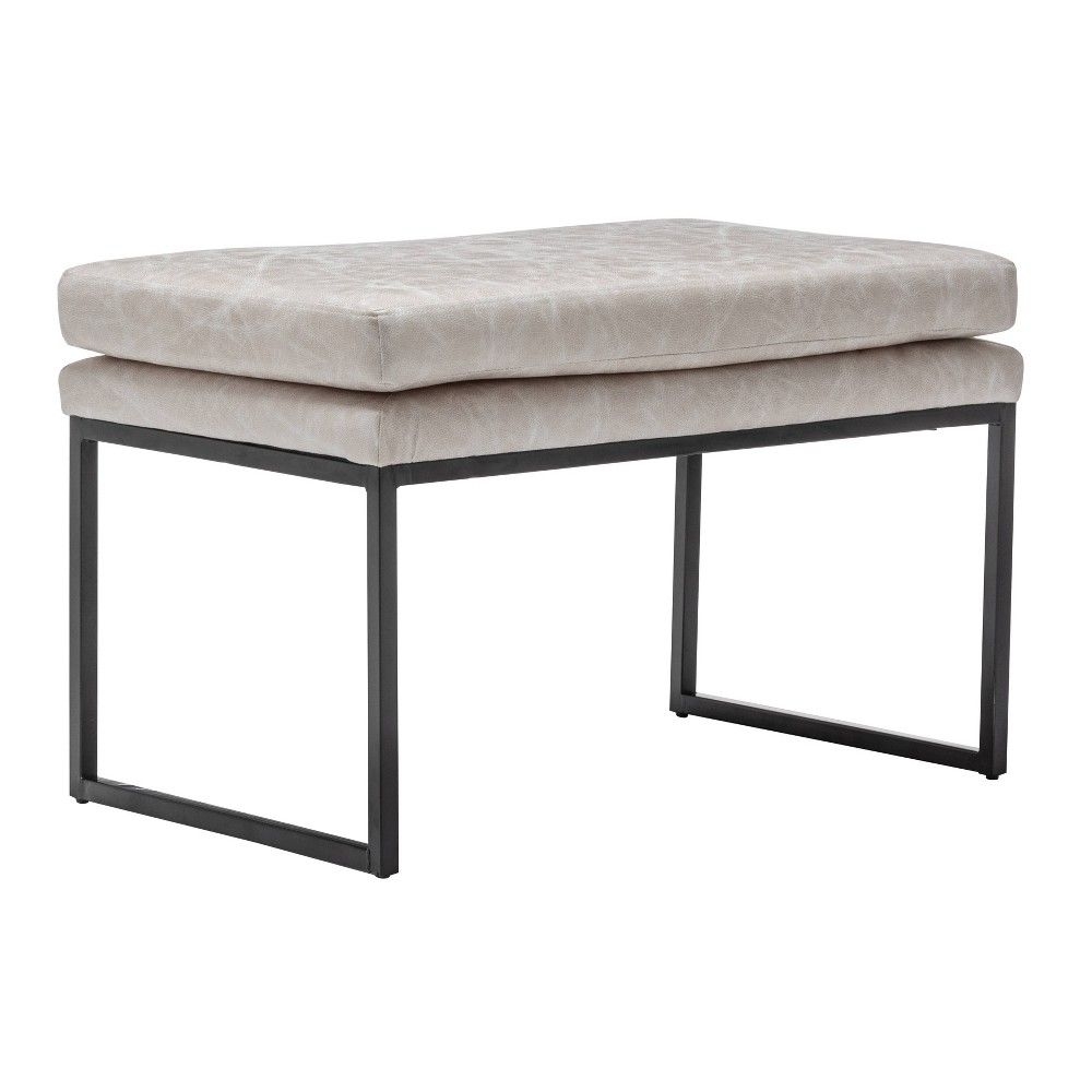 30.5" Decorative Pillowtop Ottoman Distressed Tan Faux Leather - WOVENBYRD