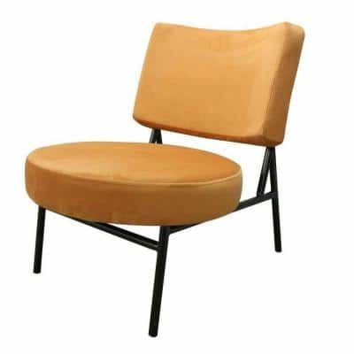 Benjara Modern Burnt Orange and Black Fabric and Metal Curved Back and Angled Metal Legs Arm Chair