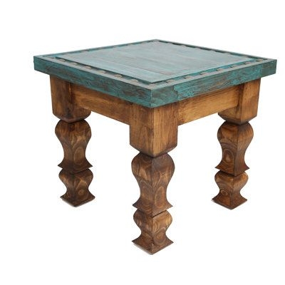 Bungalow Rose Clovis End Table Wood in Brown/Green/White, Size 17.0 H x 18.0 W x 18.0 D in | Wayfair