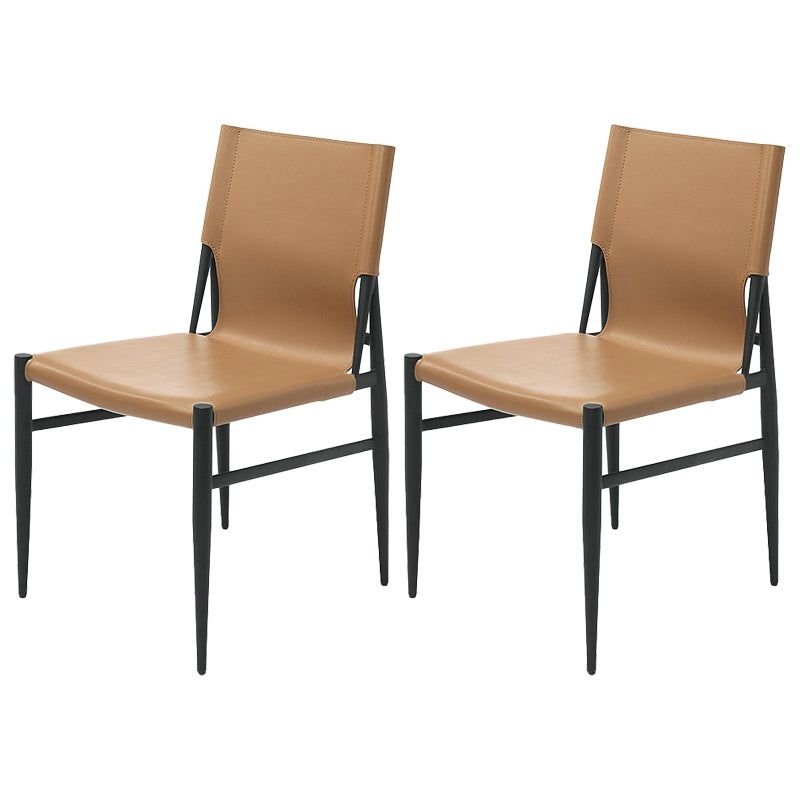 Contemporary Style Leather Dining Chair Solid Back Armless Chairs for Home - Light Coffee / 2 Piece Set