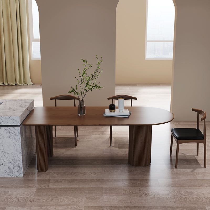 Free Form Solid Pinewood Table Simplicity 3 Legs Table for Dining Room - Brown / 55.1L x 27.6W x 29.5H / Without Chairs