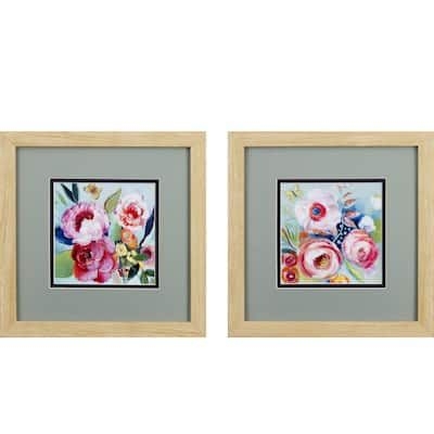 HomeRoots Victoria Vibrant Flowers by Unknown Wooden Wall Art (Set of 2), Woodtoned