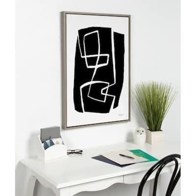Kate and Laurel Sylvie "Modern Meeting Forms No 1" by Statement Goods Framed Canvas Wall Art, Gray