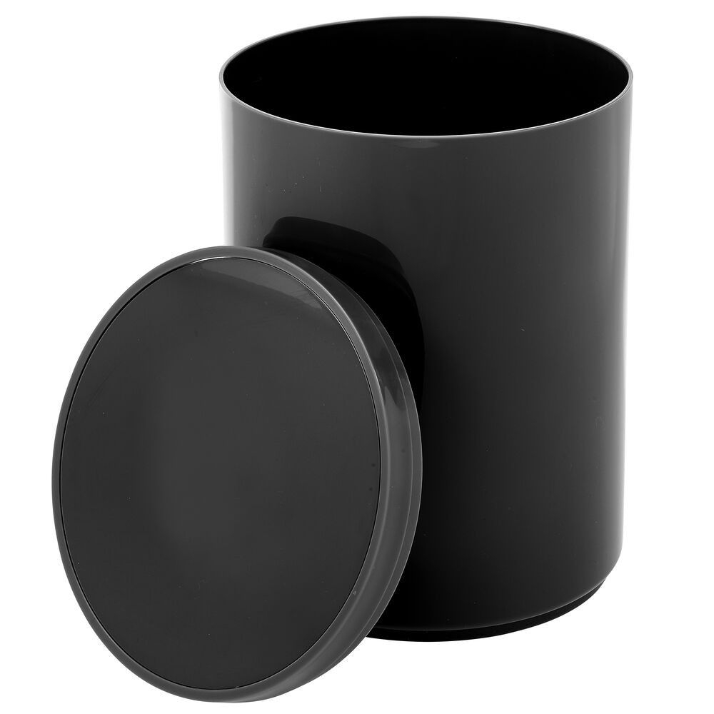 mDesign Plastic Small Round 1.7 Gallon Trash Can with Removable Swing Lid, Black