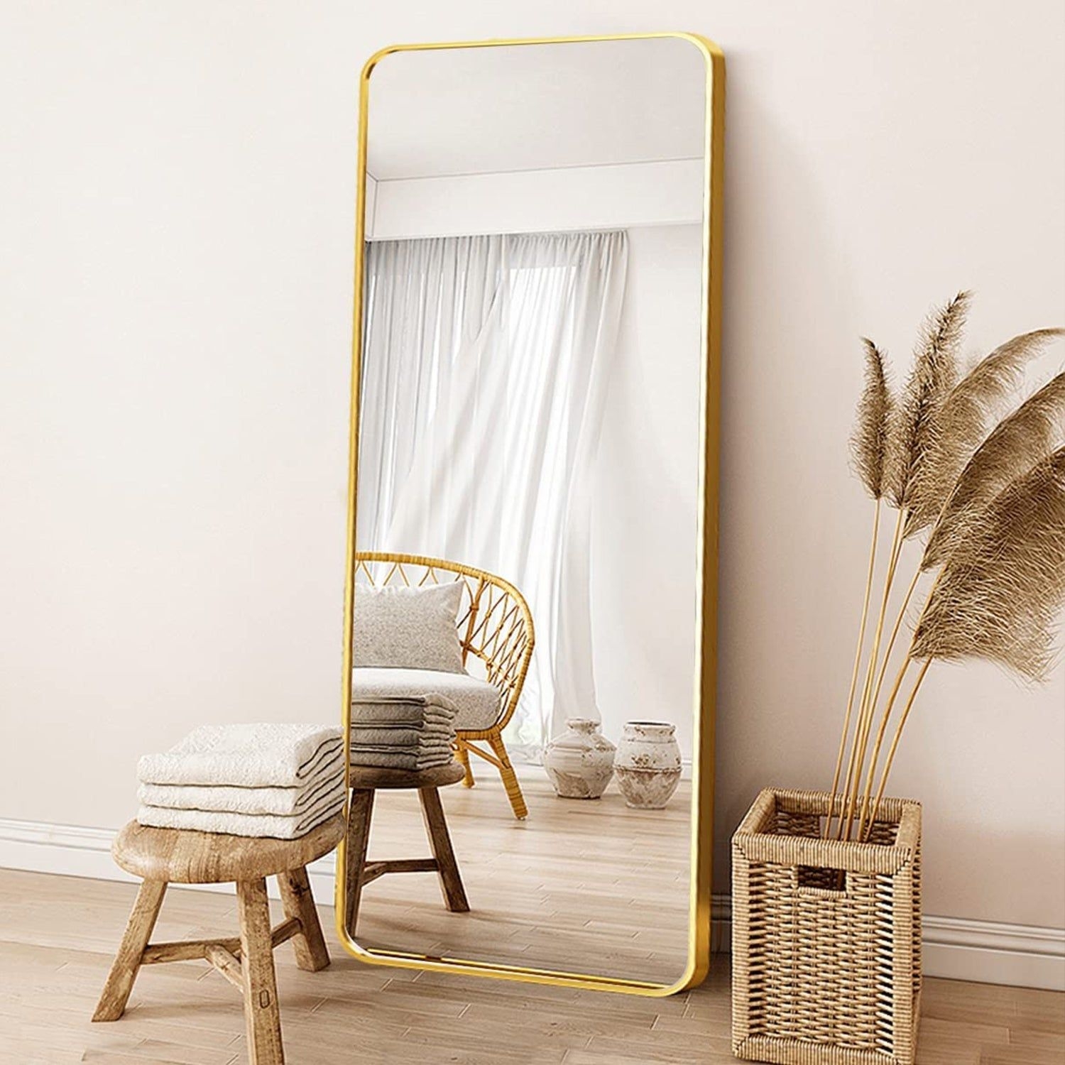 Modern Gold 65 in Aluminum Full-Length Mirror for Living Room - 65"x22"