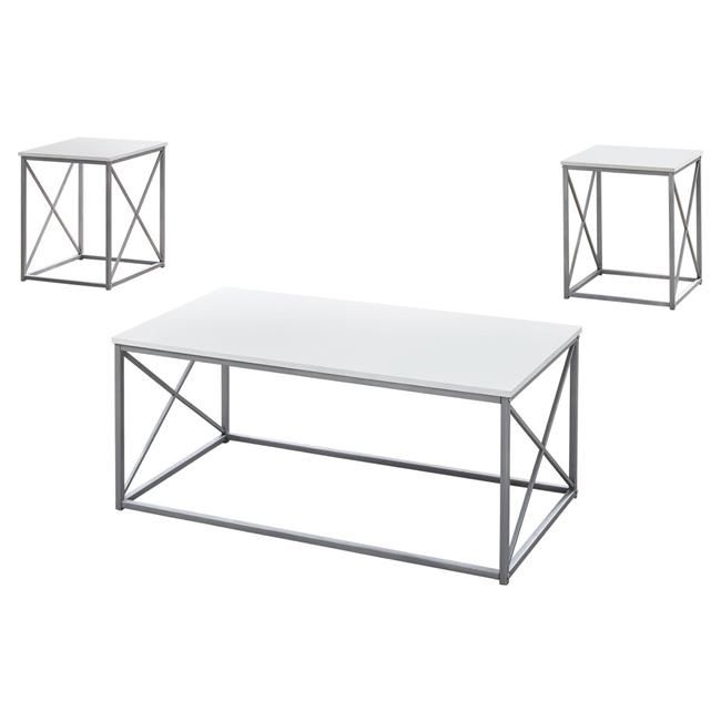 Monarch Specialties I 7951P White & Silver Metal Table Set - 3 Piece