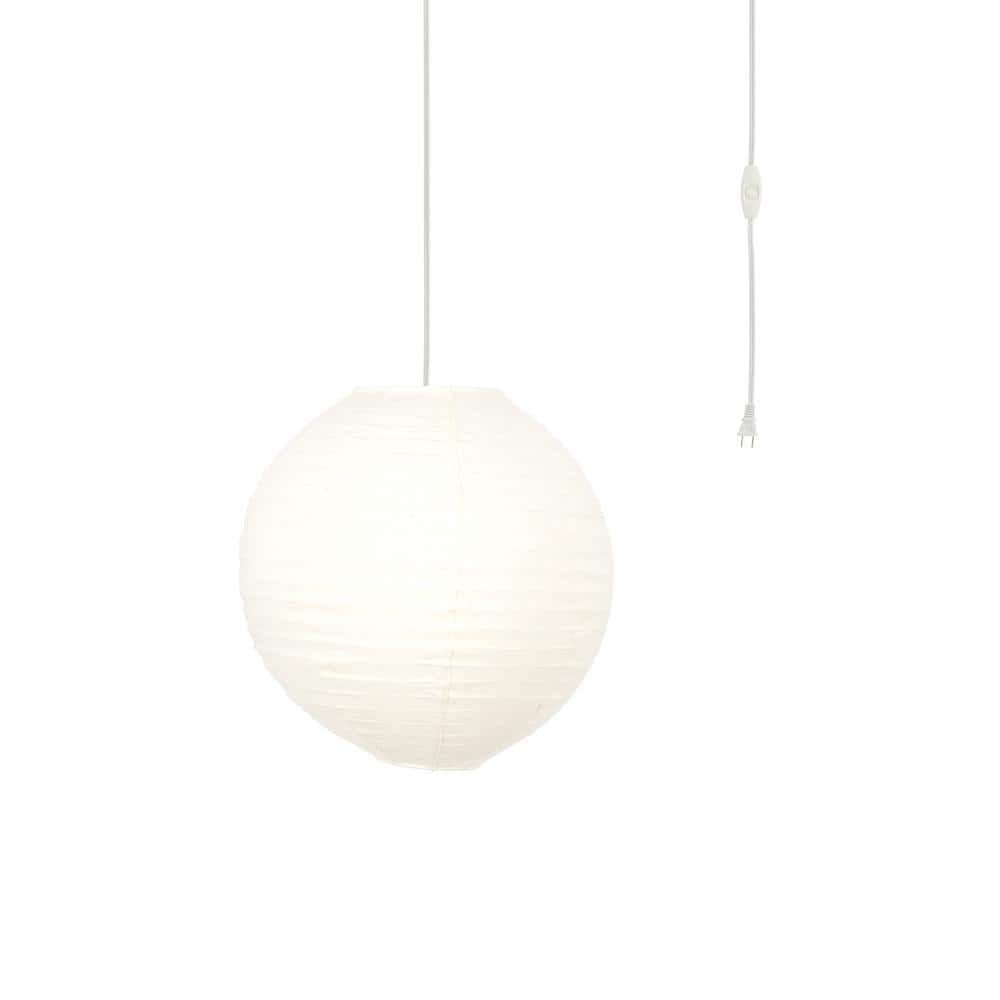 MPG Orb 60-Watt 1-Light Ivory Hanging Lantern Pendant-Light with Round Fabric Shade and White Plug-in