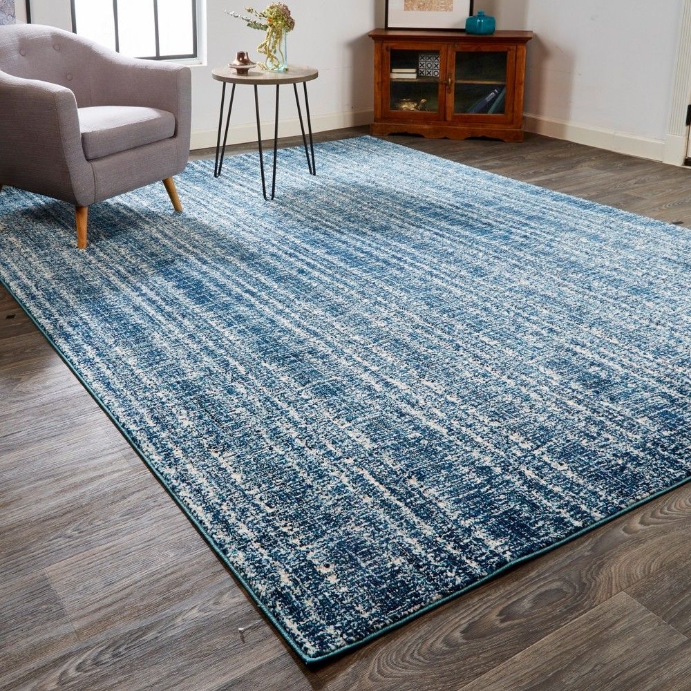 Remmy Transitional Solid, Blue/Ivory, 8' x 11' Area Rug