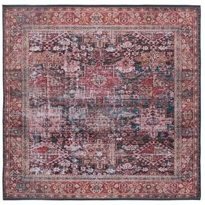 SAFAVIEH Tuscon Rust/Green 6 ft. x 6 ft. Machine Washable Floral Border Square Area Rug