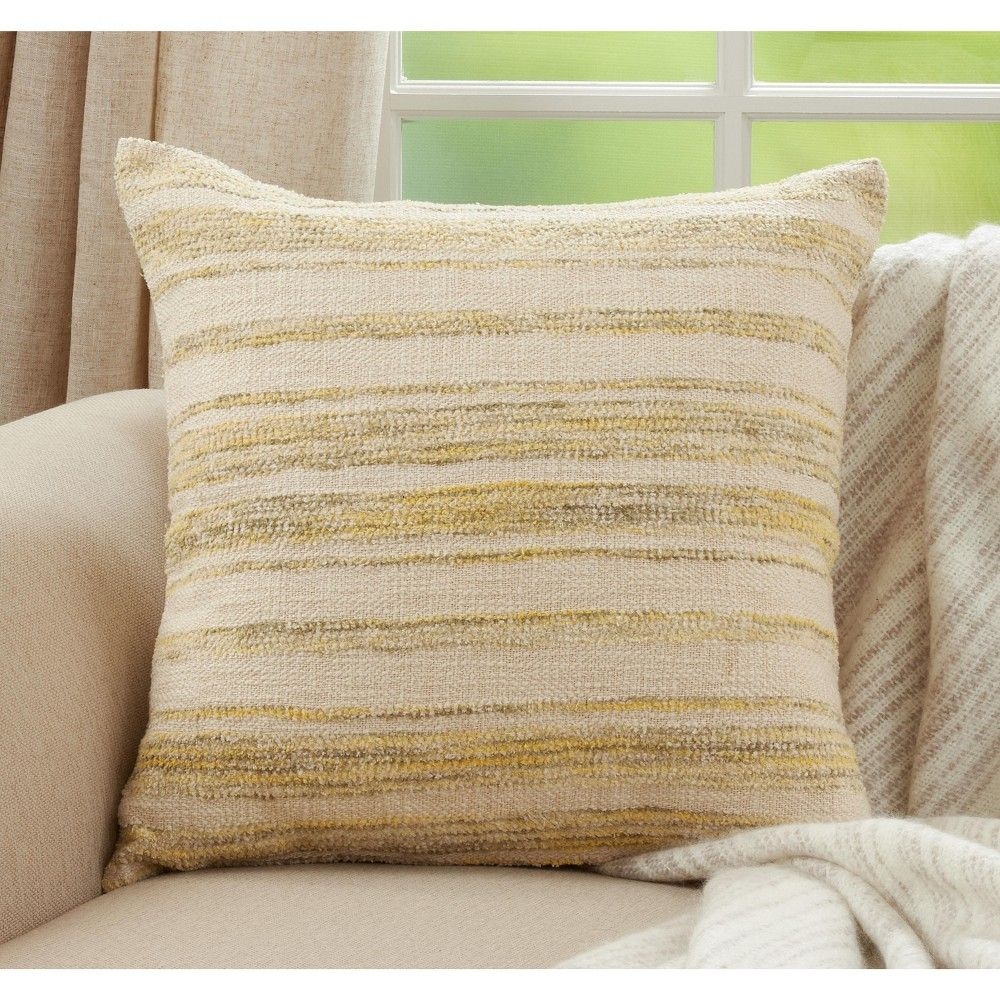 Saro Lifestyle Striped Woven Throw Pillow With Down Filling, Yellow, 22" x 22"