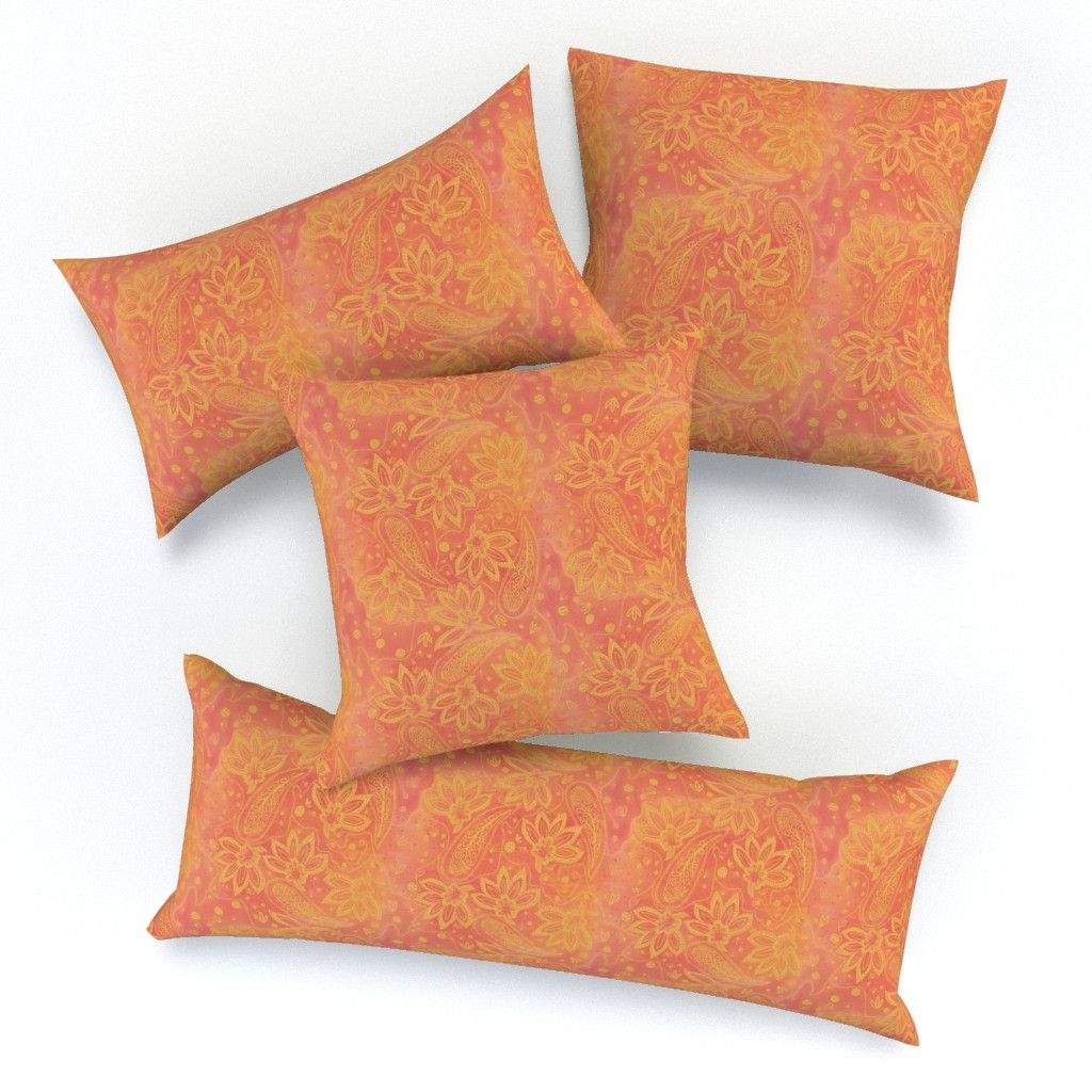 Spoonflower Lumbar Throw Pillows - Yellow Swirls Orange Modern Paisley Decor Coral Florals