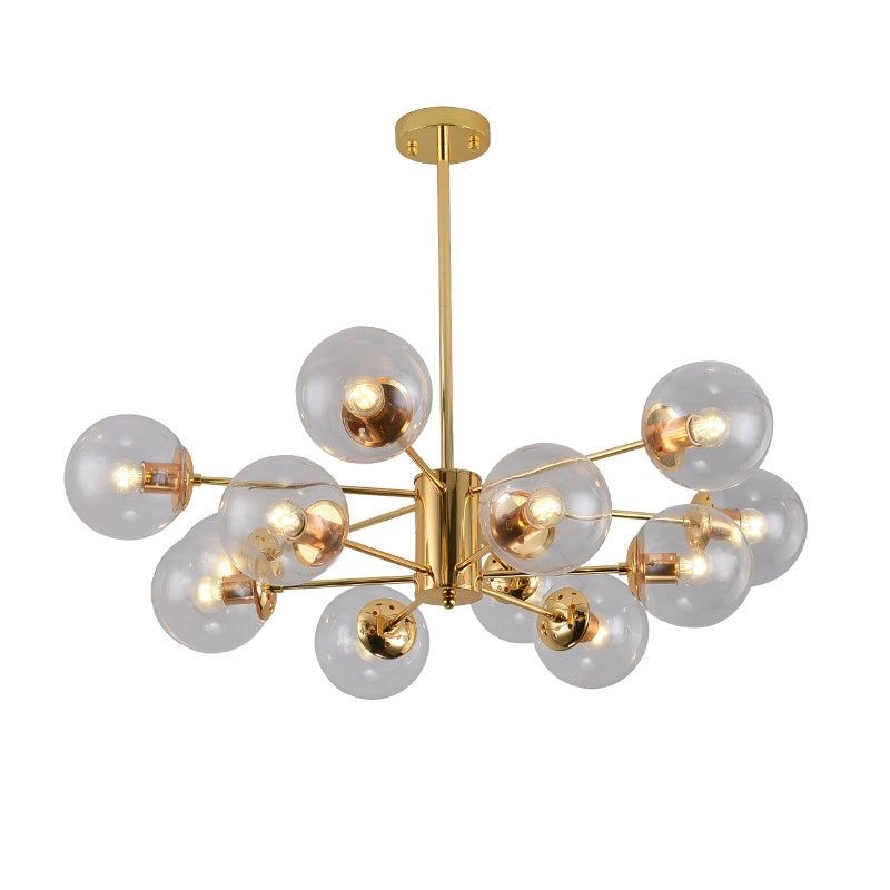 Sputnik Chandelier Light Fixture Ball Glass Living Room Pendant Lighting in Gold - 8-Light / Gold / Milk White