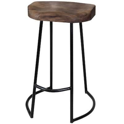 StyleCraft Gavin 26 in. Dark Brown, Black Solid Acacia, Iron Counter Stool
