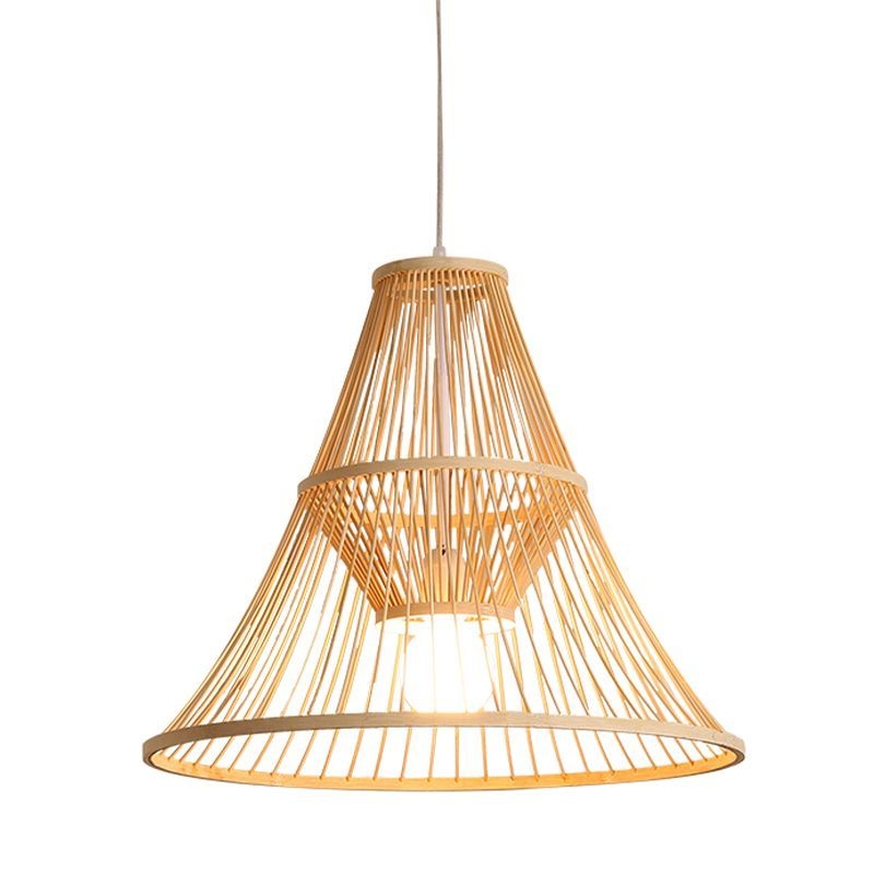 Tapered Bamboo Hanging Light Fixture  Asia 1 Light Beige Suspension Pendant Light for Bedroom - Beige