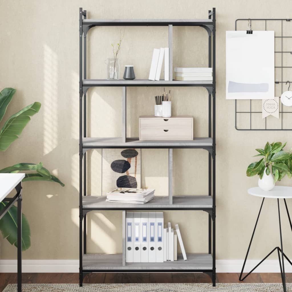 ZNTS Bookcase 5-Tier Grey Sonoma 76x32x158 cm Engineered Wood 833943