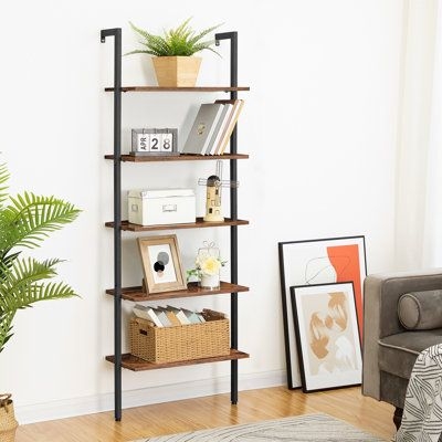 17 Stories 66.1" H x 23.6" W Ladder Bookcase w / 2 Storage Boxes Wood in Brown, Size 66.1 H x 23.6 W x 11.8 D in | Wayfair