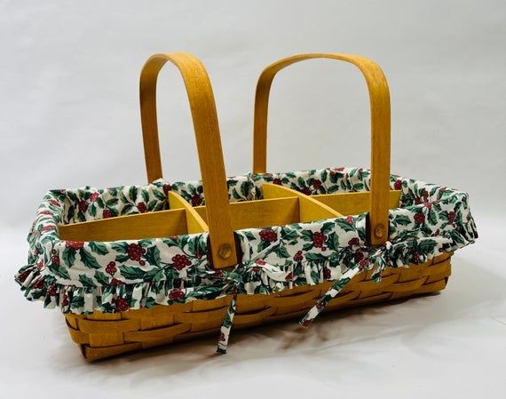 1995 Longaberger Christmas Cranberry Small Gatherings Basket with Divider, 90s Longaberger Small Gat