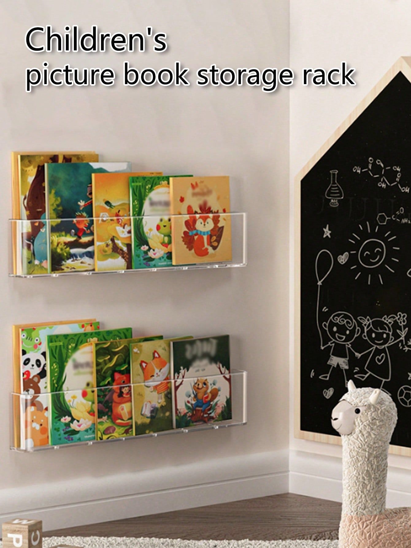 1pc Wall-Mounted Book Display Shelf For Picture Books, Oxford Trees, Magazines, Children'S Books, Clear, Easy-To-Install, No Drilling Required