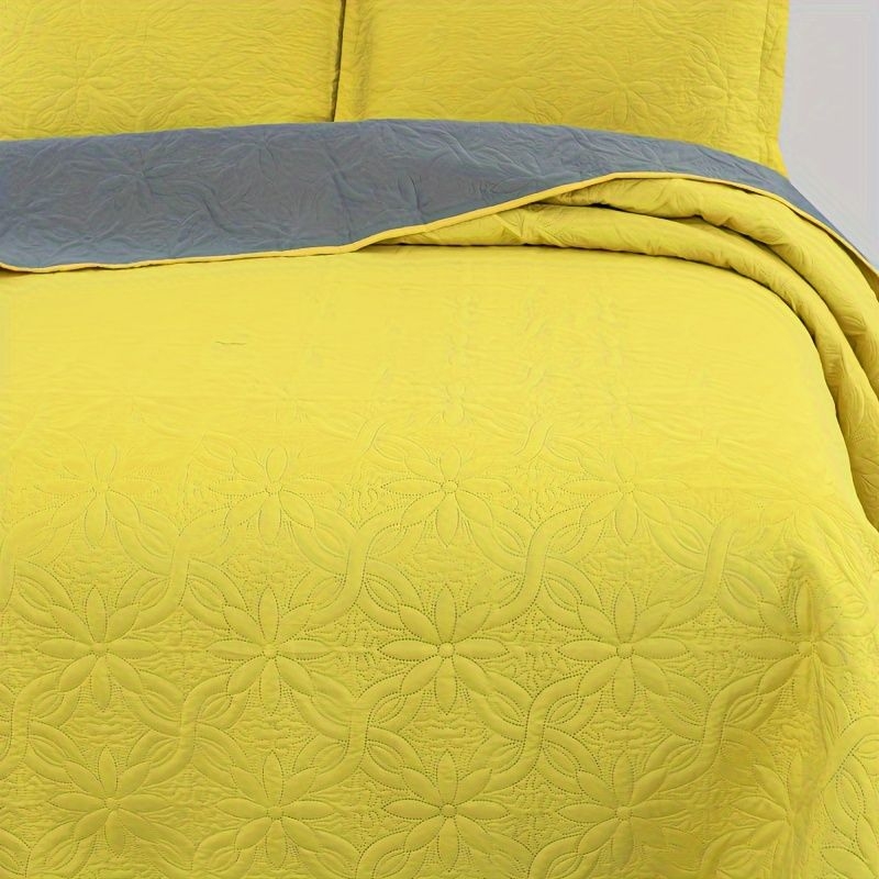 3pcs Juego De Colcha Amarilla De Color Slido (1 * Colcha + 2 * Funda De Almohada Sin Relleno), Juego De Cubrecama De Polister Acolchado Suave, Transpirable Y Cmodo Para Decoracin De Dormitorio Y Habitacin Universitaria