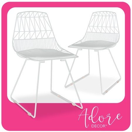 Adore Decor Vivi Modern Metal Dining Chairs with Seat Pad, White (Set of 2), Size:OFFICE CHAIR