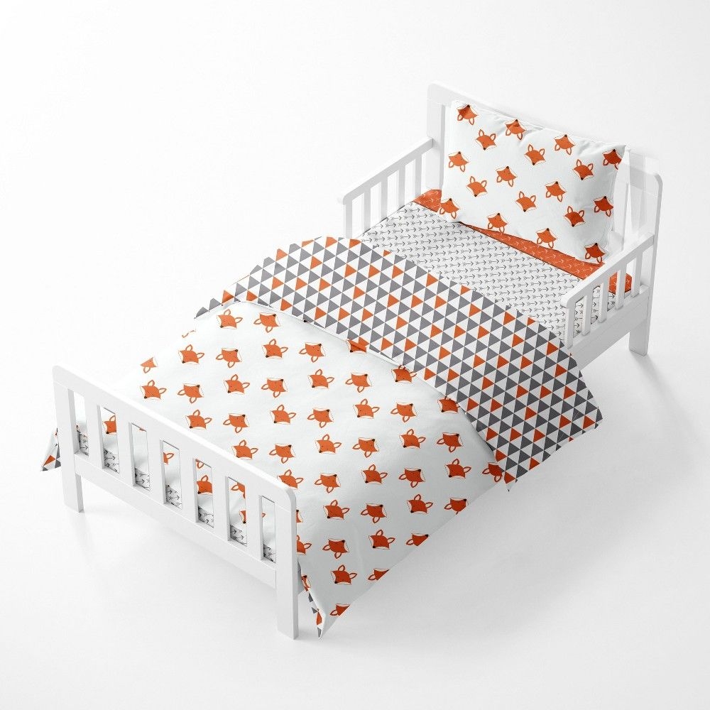 Bacati - Playful Fox Orange Gray 4 pc Toddler Bedding Set
