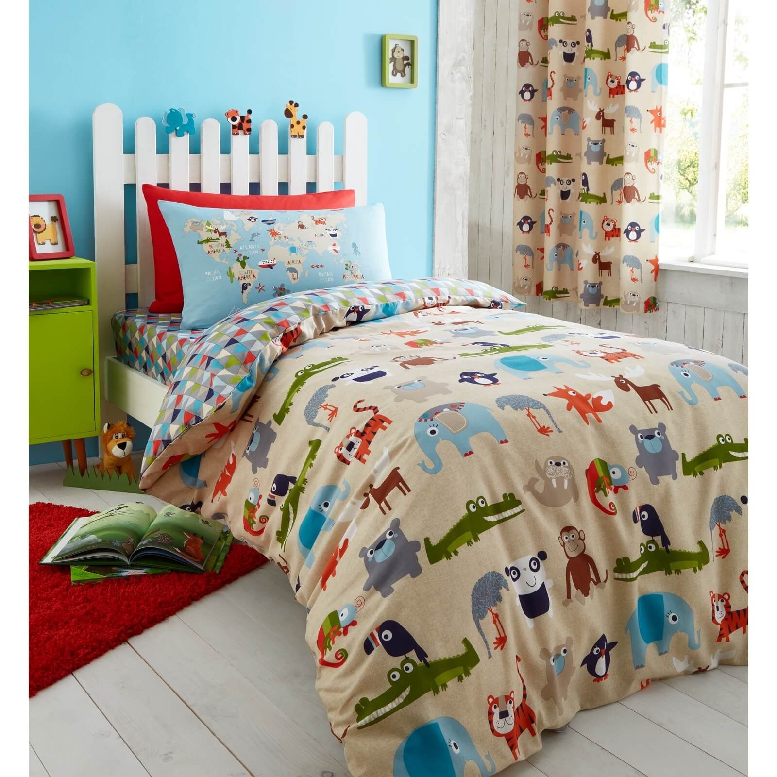 Catherine Lansfield Animal Kingdom Cotton Rich Kids Single Duvet Set - Multicoloured Natural