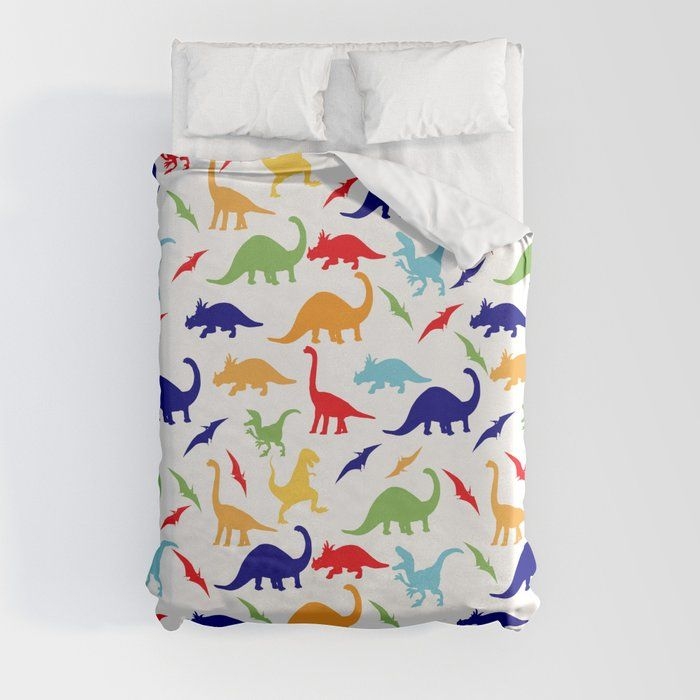 Colorful Dinosaurs Pattern Duvet Cover by Lena Photo Art - Full: 79" x 79" - Microfiber Polyester