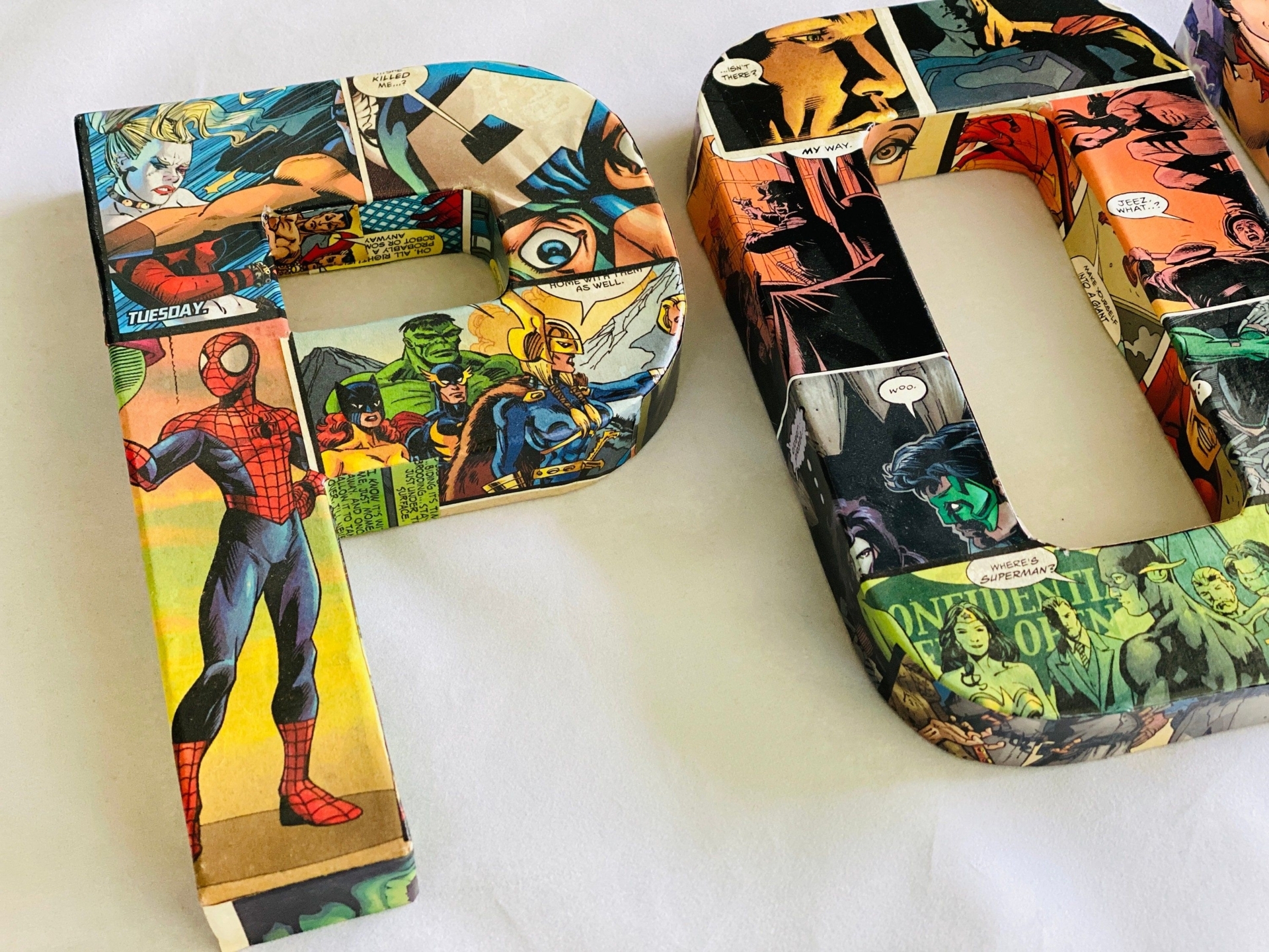 Comic Letters, comic decoupage, Handmade Collage of mod podge cardboard letters, Pop Art, Superhero Decor custom name