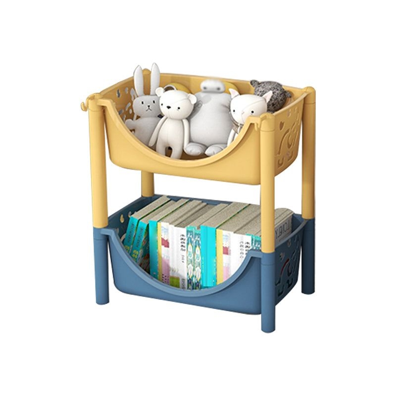 Contemporary Plastic Bookshelf Open Back Vertical Bookcase for Home 15.4"L x 10.6"W x 19.1"H-Yellow/ Blue