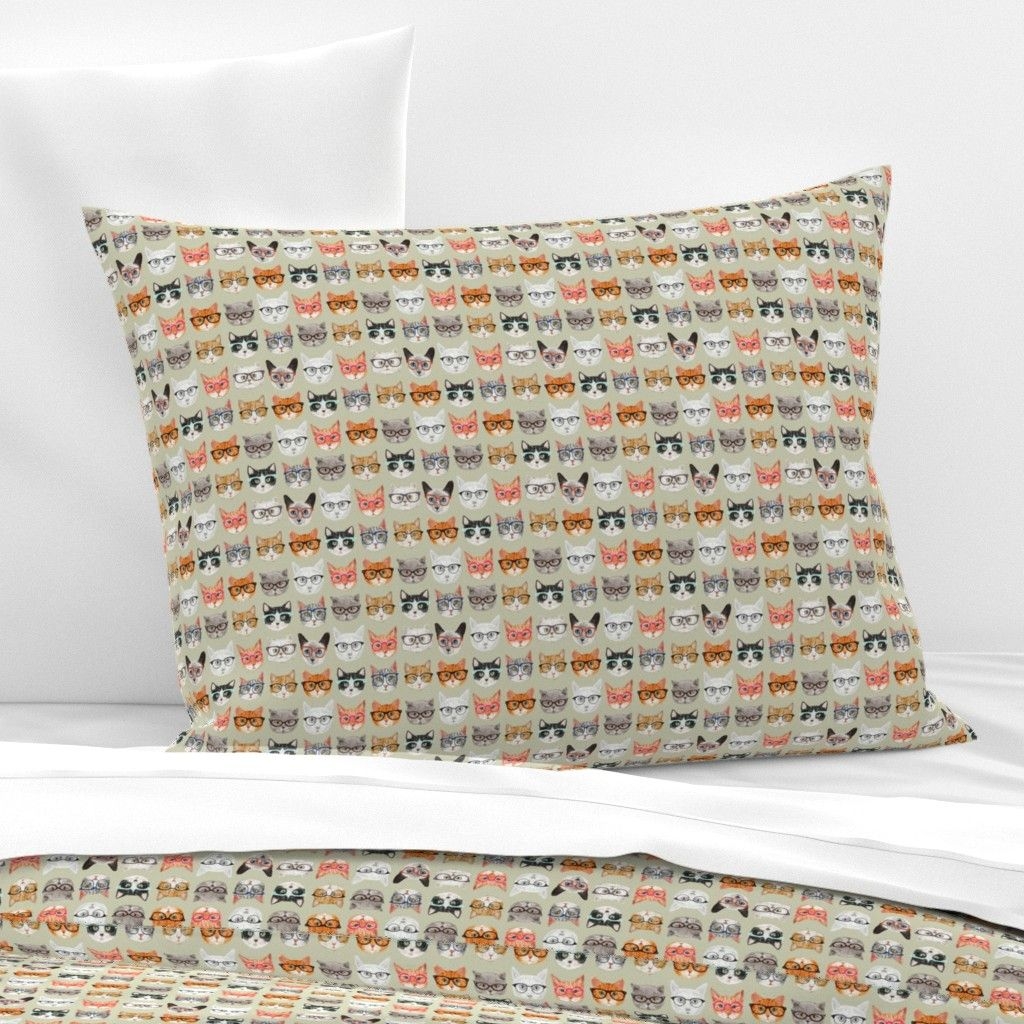 Cotton Sateen Sham, Standard - Cats Cat Hipster Animals Cute Retro Geek Kitties Print Custom Bedding by Spoonflower