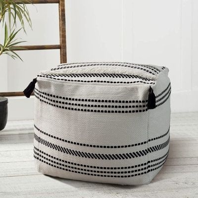 Dakota Fields Alexandreia 18" Wide Square Striped Pouf Ottoman Polyester, Size 16.0 H x 18.0 W x 18.0 D in | Wayfair