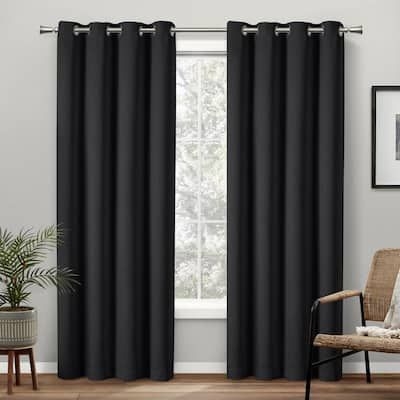 EXCLUSIVE HOME Academy Black Polyester Solid 52 in. W x 63 in. L Grommet Top Blackout Curtain (Double Panel)