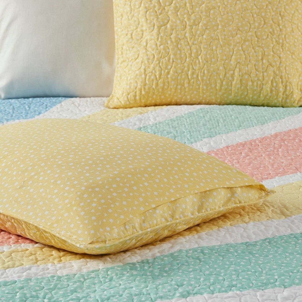 Full/Queen Erin Rainbow Sunburst Reversible Cotton Kids' Quilt Set Yellow