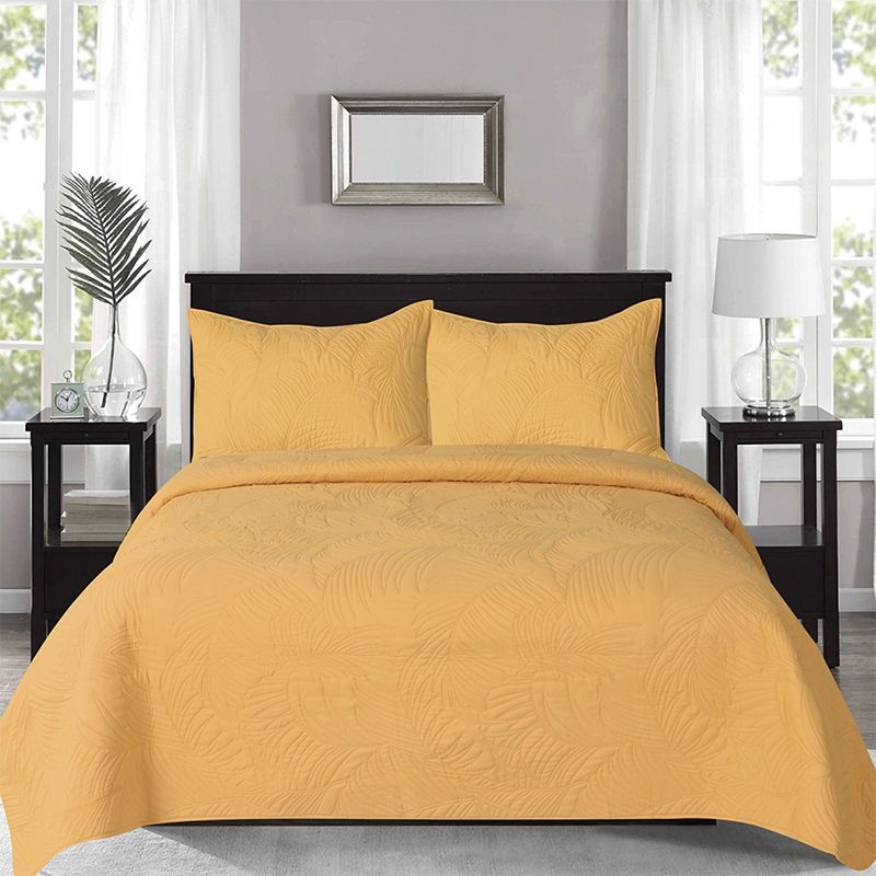 Gemini Leaf Quilted Coverlet Set, Mustard Microfibre j.elliot HOME