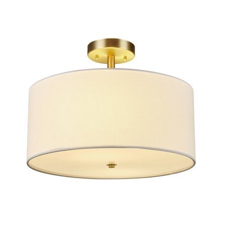 Globe Electric Maria 1-Light Matte Brass Flush Mount Ceiling Light with White Fabric Shade, 61273, Gold