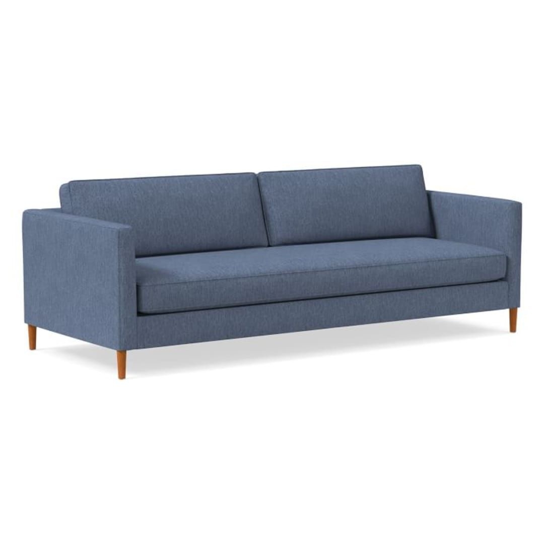 Harris Loft 96" Sofa, Performance Coastal Linen, Midnight, Pecan