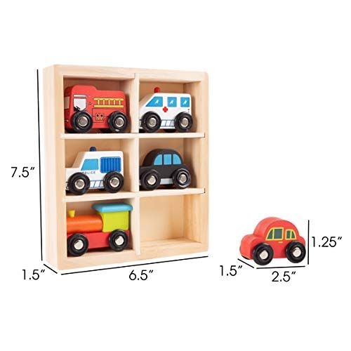 Hey! Play! Wooden Car Playset6piece Mini Toy Vehicle Set With Cars Police And Fire Trucks Trainpretend Play Fun For Preschool Boys And Girls, N/a