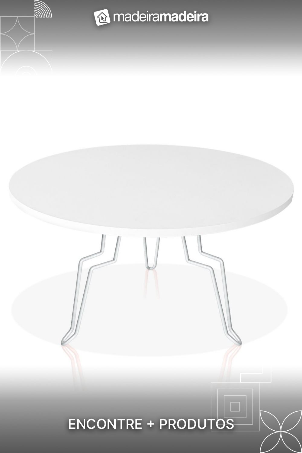 Mesa de Centro Arglia Redonda em Ao e MDF Clean - Branca