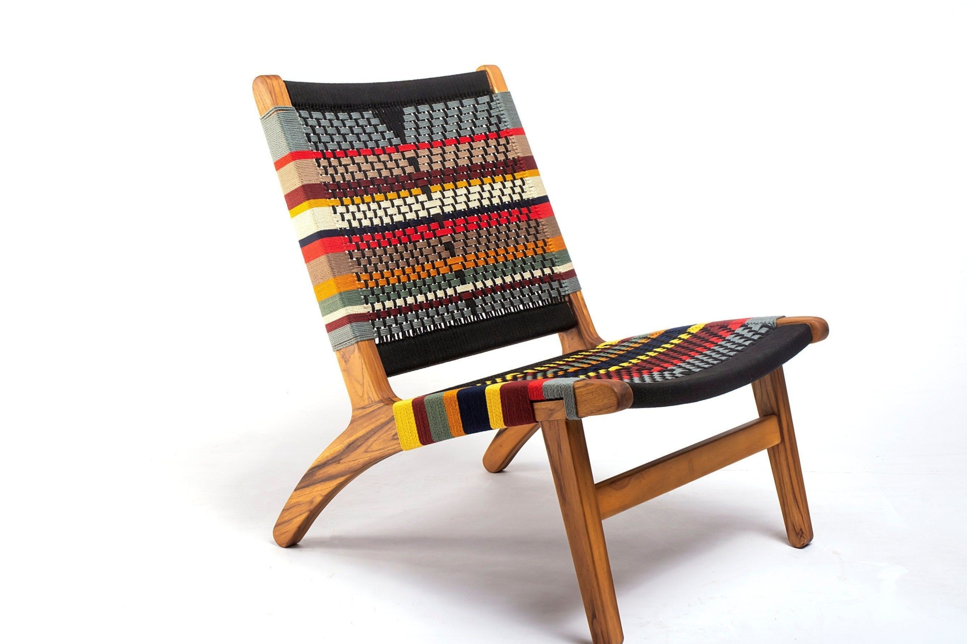 Mid Century Modern Chair - San Geronimo Pattern- Accent Chair - Hardwood Furniture - Handwoven Linear Pattern - black -  Rustic - midcentury