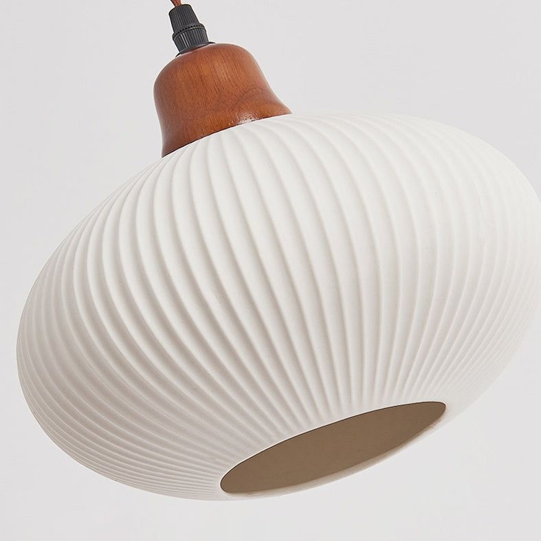 Modern Hanging Light Fixture Restaurant Suspension Lamp with Ceramic Shade - 1-Light / Wood / Cylinder