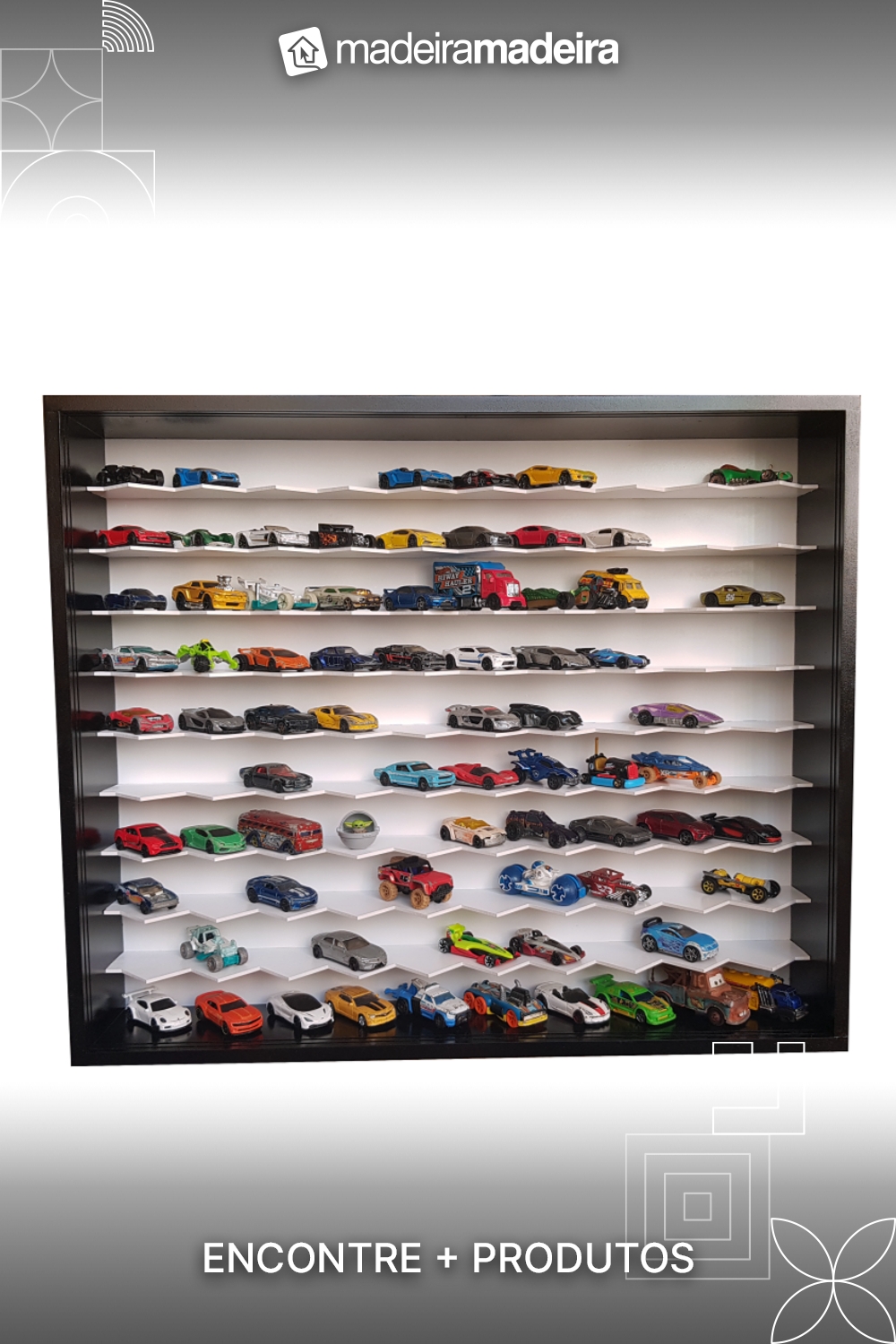Nicho Prateleira Para 100 Carrinhos Em 45 Escala 1:64 Preto e Branco
