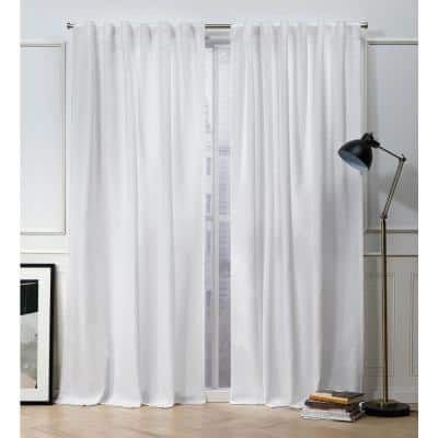 NICOLE MILLER NEW YORK Mellow Slub Winter White Solid Light Filtering Hidden Tab / Rod Pocket Curtain, 54 in. W x 108 in. L (Set of 2)